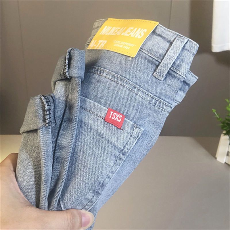 Elastic jeans men's trendy embroidered versatile micro harem shorts 2024 Spring and Autumn new simple long pants_voghion.com