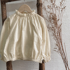 2024春季新款花邊小立領襯衫女寶可愛純棉波點寬鬆長袖上衣女童潮