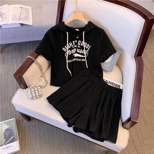 Sportswear suit Women's Summer Students Korean-style Loose Fashion Short-sleeved Shorts Casual Two-piece Running chubby girl