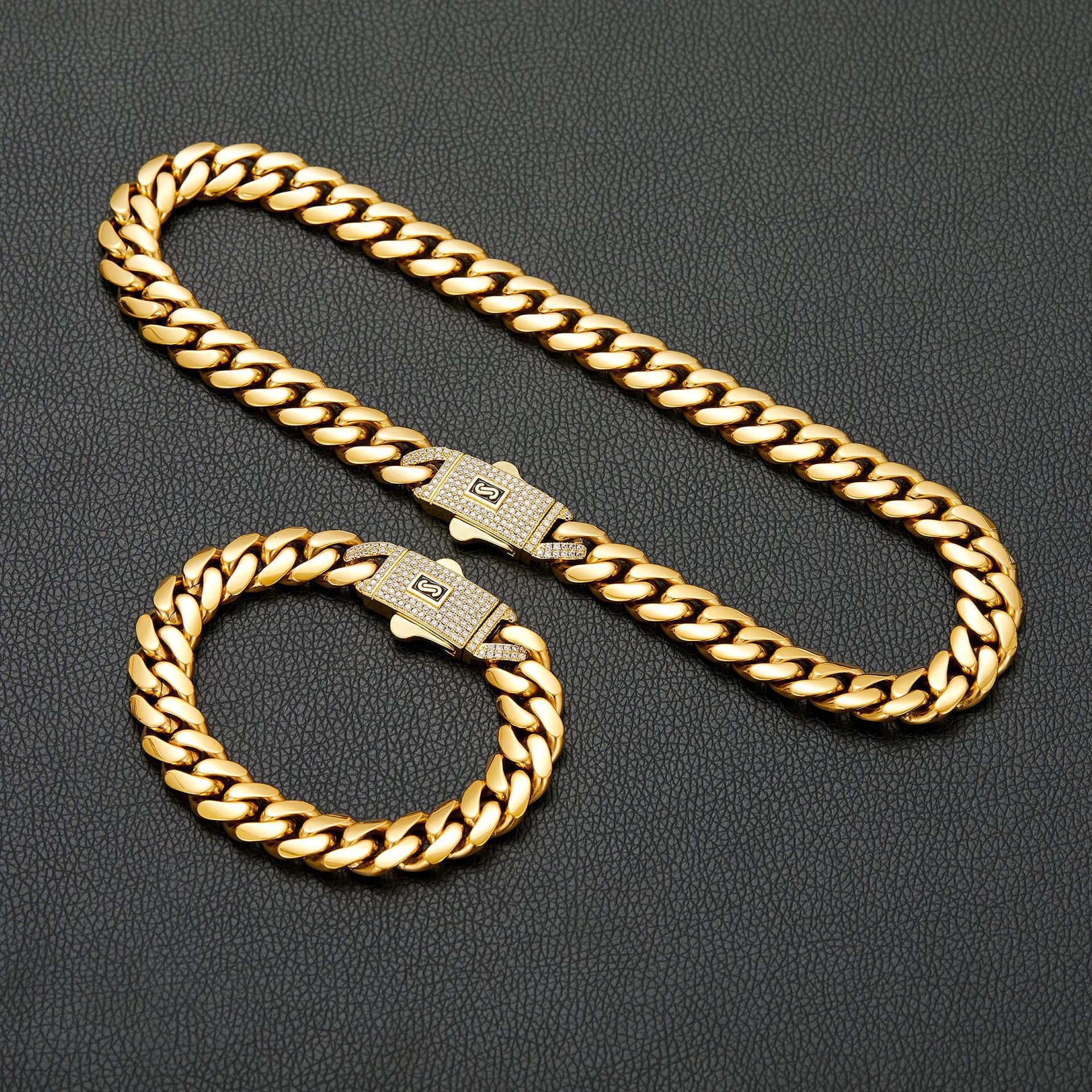 All Seasons Season Hip-Hop Classic Style Solid Color 304 Stainless Steel Polishing Plating Inlay Zircon 18K Gold Plated Men's Necklace Men Chain Necklaces