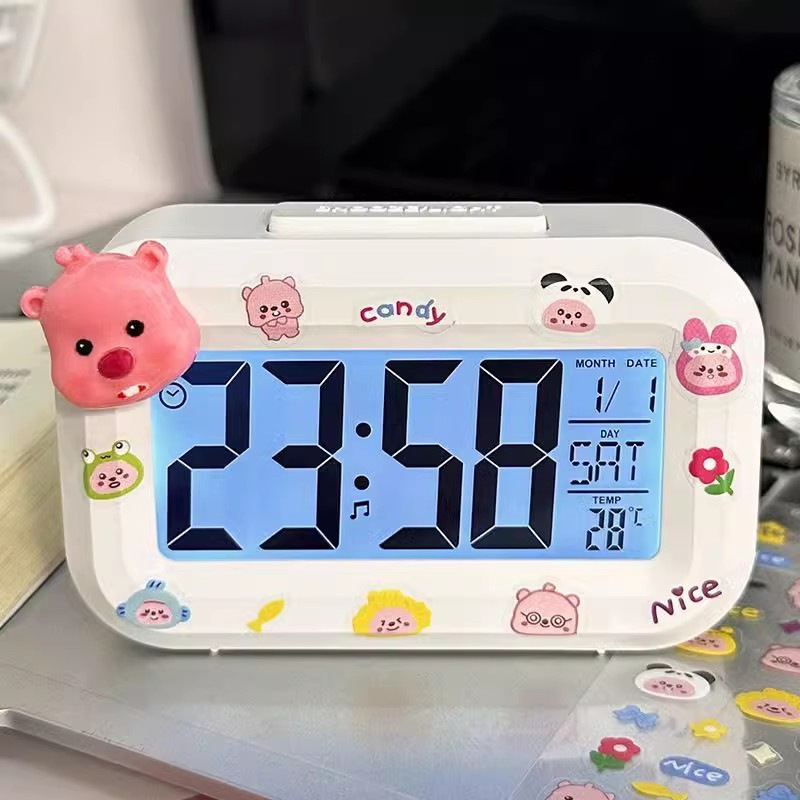 パチャ犬ミニ夜光目覚まし時計かわいい静音学生小型デスクトップ時計汎用電子目覚まし時計|undefined