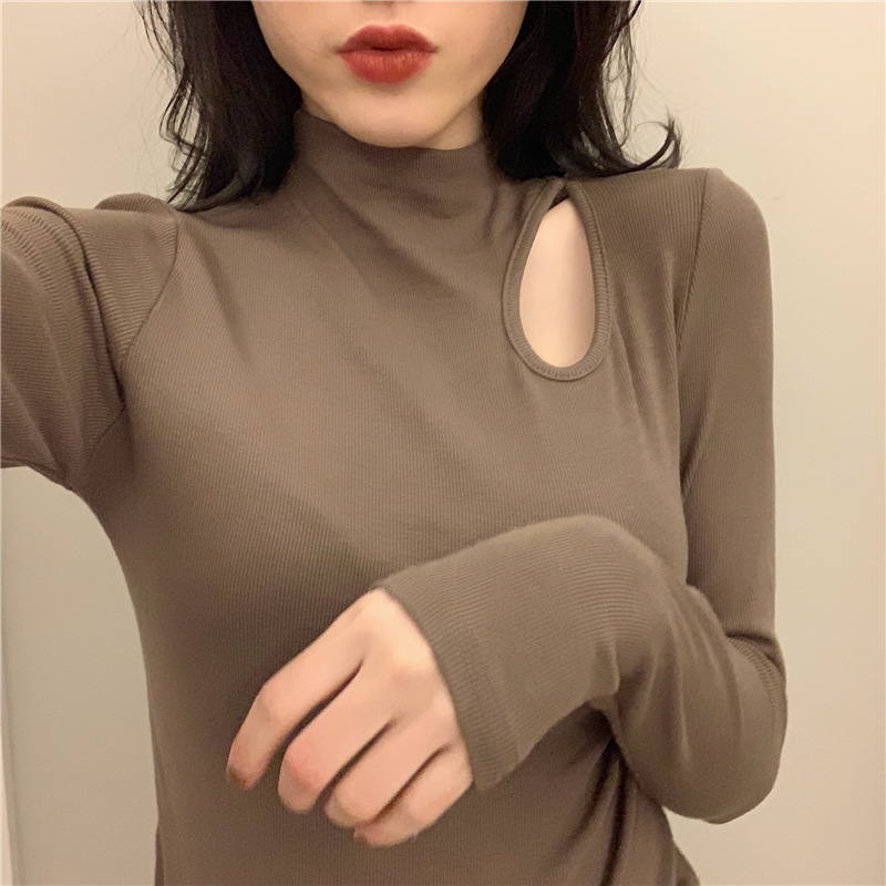 Camicia base a mezza scollatura Thread, primavera, autunno, inverno, strato interno in stile western, top slim fit, maglietta a maniche lunghe con clavicola a vista_voghion.com
