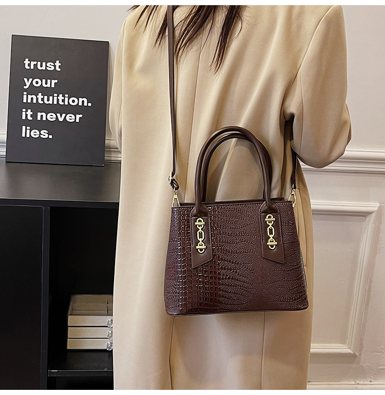 Handbag Women's New Western Style Shoulder Bag Large Capacity Commuter Crossbody Bag PU Leather Crocodile Pattern Bag Women's bag_voghion.com