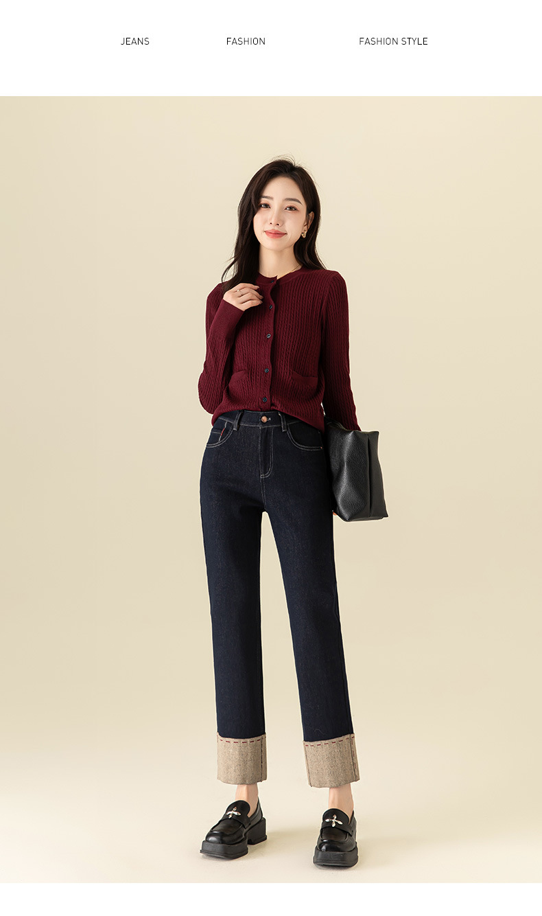 Quần jean nữ ống đứng dáng suông mùa đông Xinge – kiểu ống hút thon gọn — Xanh denim chi tiết 24