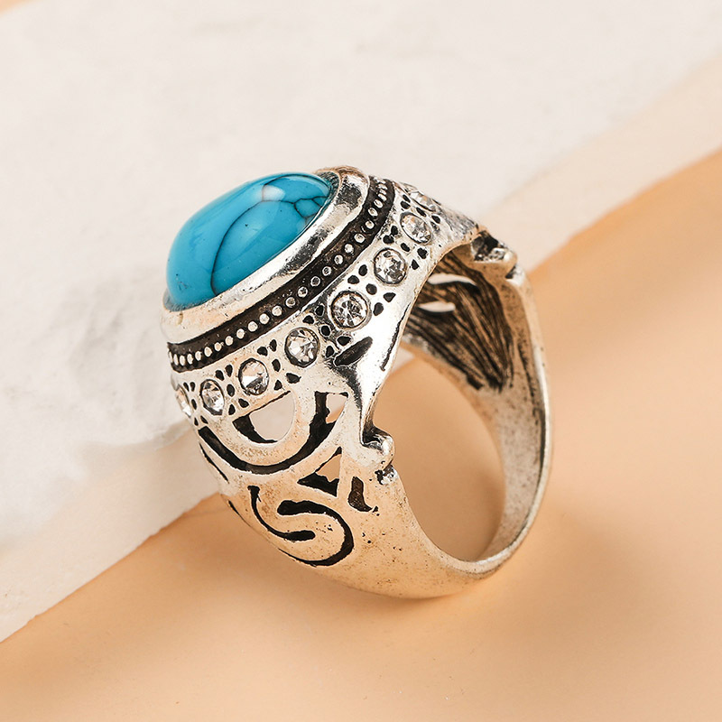 Retro Round Alloy Plating Turquoise Rings display picture 4