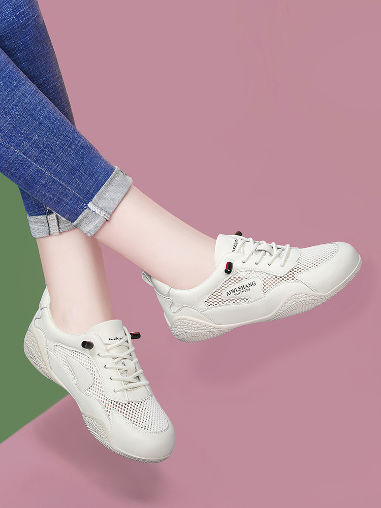 Giày sneaker nữ da thật trắng đế mỏng lưới thoáng khí mùa hè 2025 — Màu be L58109KAY, TrắngL58109KAY
