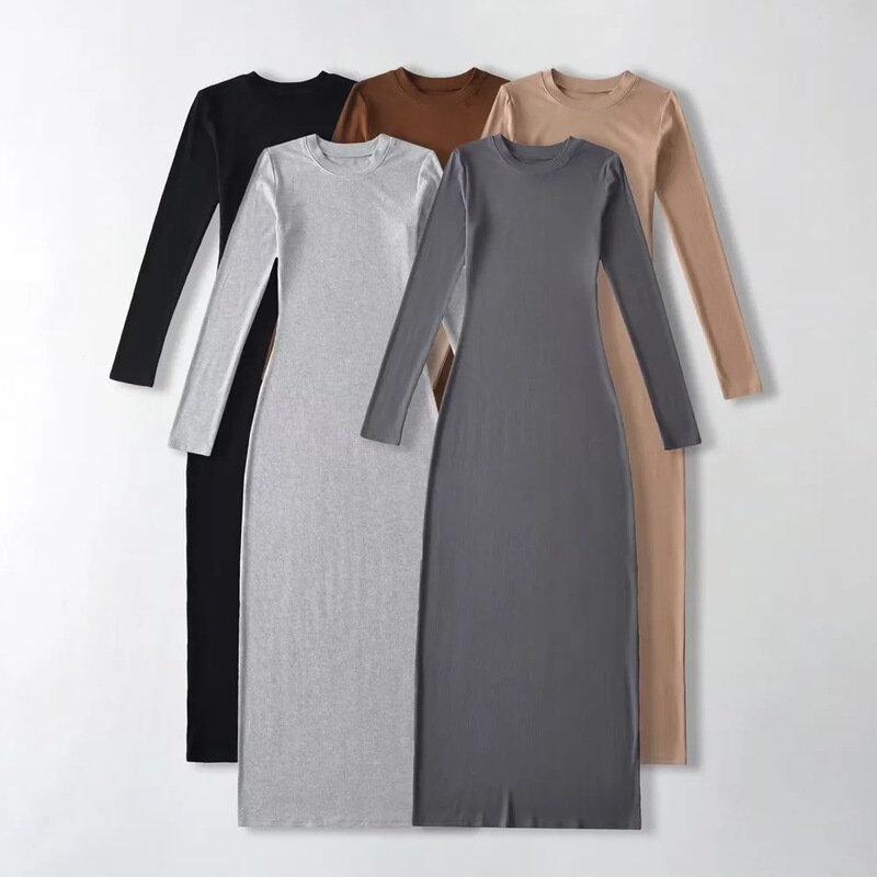 Spot European and American style round neck long sleeve dress women's 2022 autumn thread slim slim hip skirt