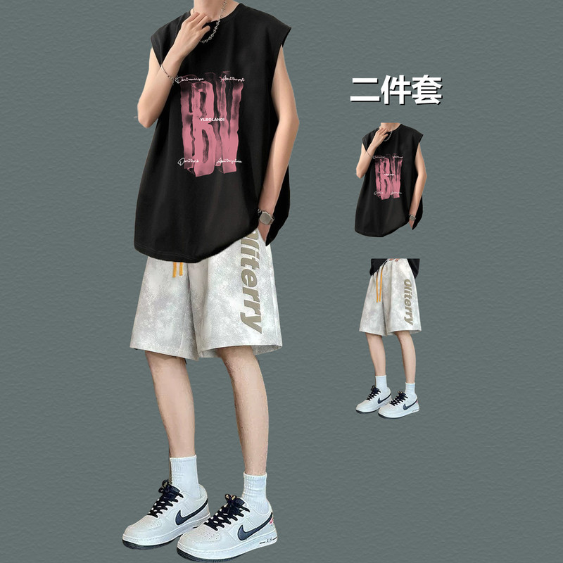 Trendy Sleeveless Vest and Shorts Set for Men, Summer Cool and Stylish Sleeveless T-Shirt Paired with Shorts, Casual Sports Two-Piece Set Trendy Sleeveless Vest and Shorts Set for Men, Summer Cool and Stylish Sleeveless T-Shirt Paired with Shorts, Casual Sports Two-Piece Set