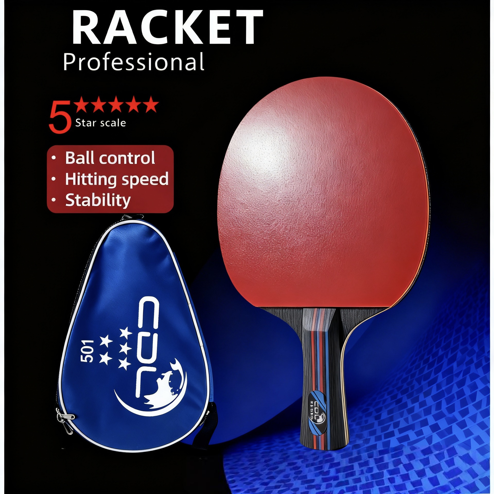 Chengdeli 5-Star Certified Table Tennis Racket Single Racket High Elastic Bottom Plate Easy to Use Professional Training Grade Racket