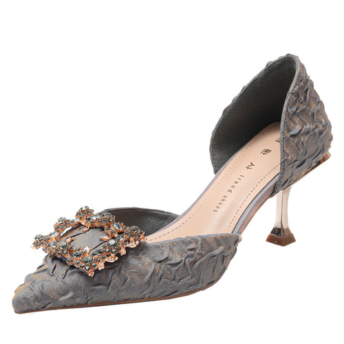 H997-96 Spring Stunning High Heels for Women, Slim Heel Shoes, Huizhou, Elegant Water Diamond, Open Mouth, Gradient Satin Pumps