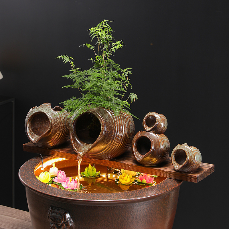 Ecological Tank Ancient Fish Farming Opening Ceramic Tank Flowing Water Ornaments Circulation Filter Accessories Courtyard Garden Landscaping DIY