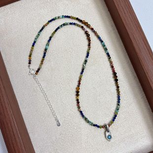Roman Xizang Pendant Copper Alloy Natural Tiger Eye Stone Blue Turquoise Handmade Flower Green Necklace Retro Chinese Style