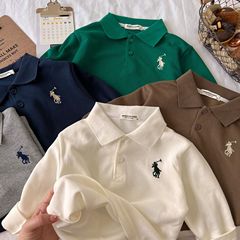 兒童POLO衫2022秋季5色新品時尚男女童純色刺繡polo寶寶翻領長袖T
