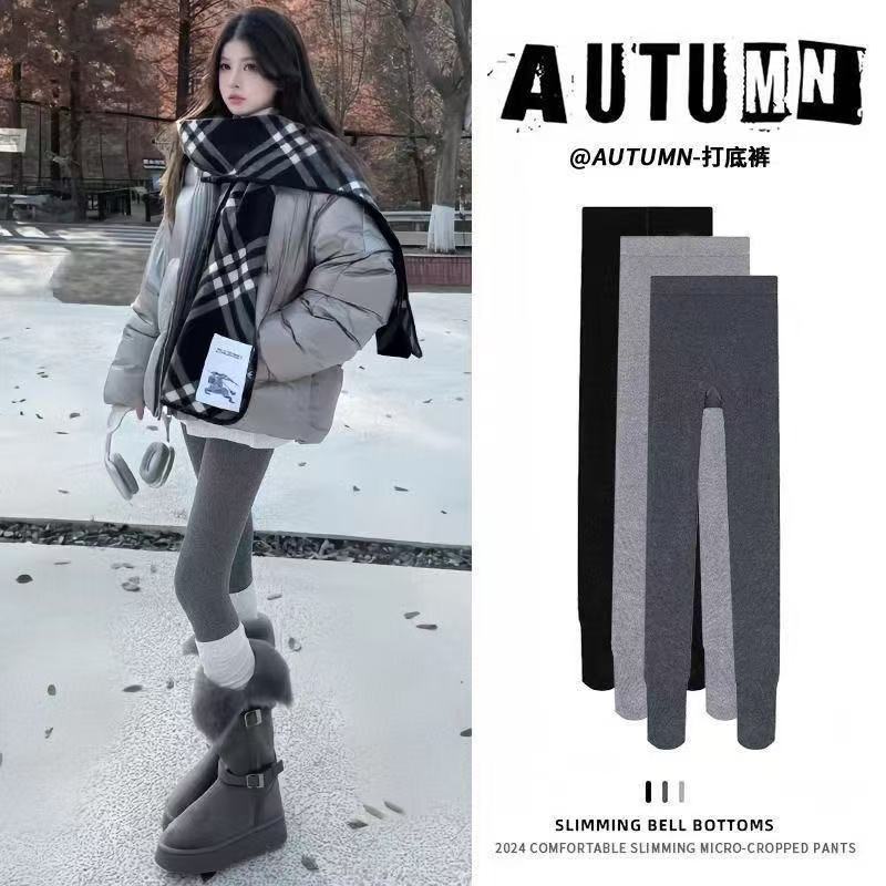 miu系细竖条纹灰色瘦腿韩版打底裤女春秋冬季加绒加厚保暖连裤袜