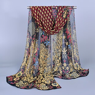O 64101 Printed Chiffon Scarf ӡ��ѩ���z�� �羳���R�d�W����