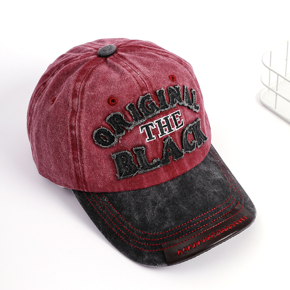 Letra Denim gorra de béisbol cara de aspecto pequeño retro angustiado Azul Rojo gorra de pico circunferencia de la Cabeza Grande de hombres y mujeres