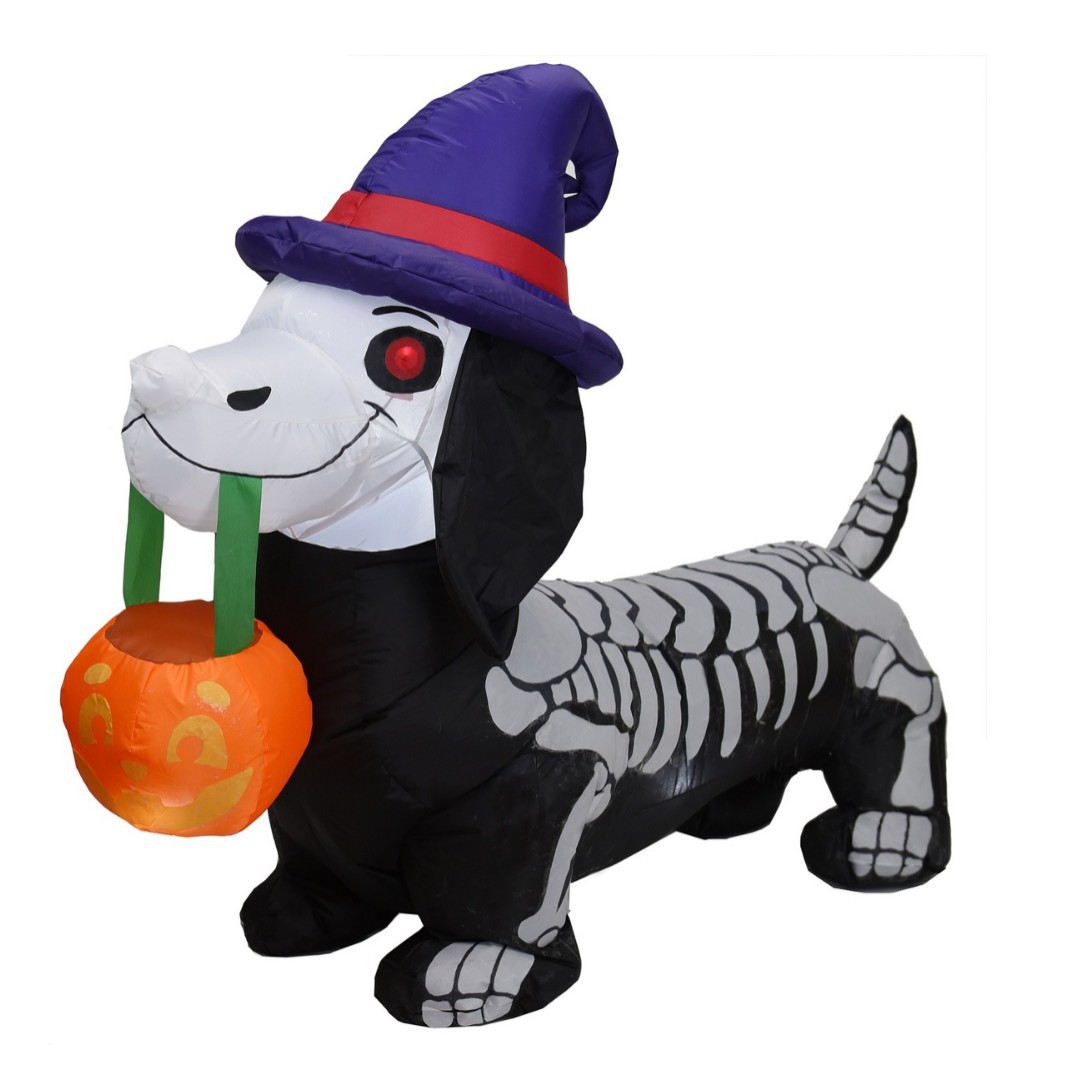 1,5 m de alto esqueleto de Halloween perro Wiener incorporado luz LED inflable modelo Halloween patio escena decoraciones
