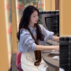 韩系轻熟通勤风时尚套装女装2025早秋新款高级感条纹衬衣百搭上衣