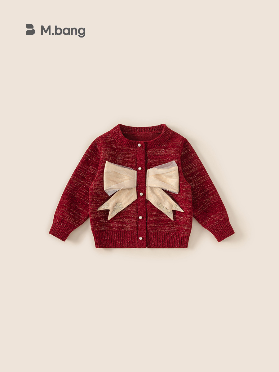 Yoobao ropa infantil de niñas suéter de arco cardigan otoño invierno rojo nuevo bebé ropa de Año Nuevo abrigo de punto