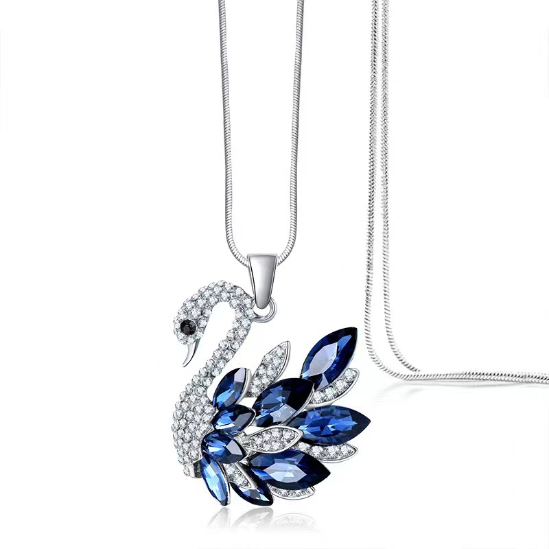 Simple elegante nuevo Cisne cristal estilo coreano suéter largo cadena collar de las mujeres Otoño e Invierno versátil borla accesorios moda
