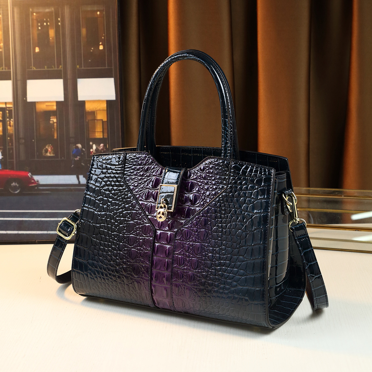 Crocodile Pattern Tote Bag, Large Capacity Crossbody Handle Bag_voghion.com