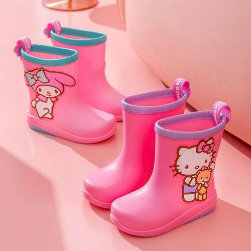 Sanrio genuine children's rain boots plus velvet Kuromi cinnamon dog Hello Kitty girls' rain boots non-slip children's rubber shoes