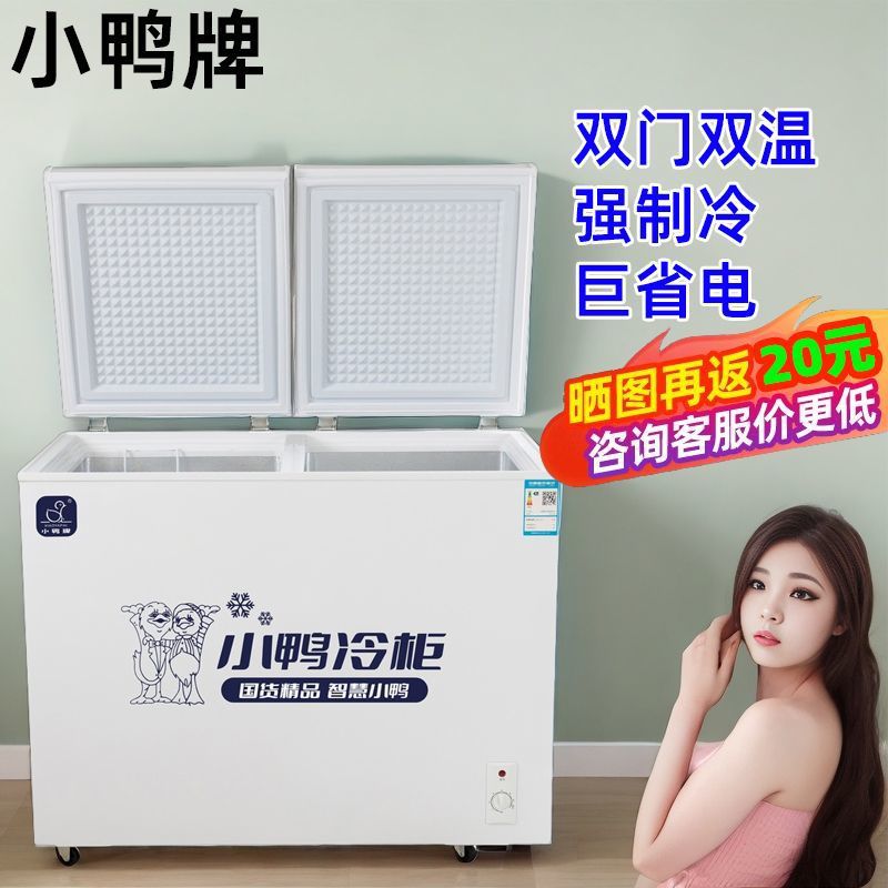 小鸭双温双门冰柜小型家用冷柜商用冷藏冷冻两用卧式柜双开门租房