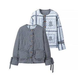 2024 autumn and winter new European and American cross-border women's fashion casual two-sided plaid cotton coat w091 2222