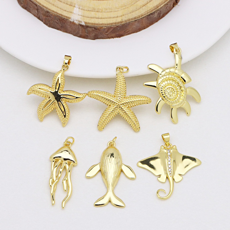 新しい海洋要素光沢のある銅メッキ 18 k ゴールドクジライカクラゲヒトデ巻貝ネックレスペンダントペンダント製品|undefined