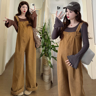 Pregnant Women's Spring New Long-sleeved Slim-looking Base Top Loose Wide-leg Overalls Trendy Mom's Casual Two-piece Set