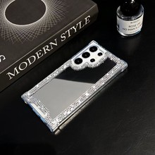 适用三星S24ultra手机壳S23镜面镶钻s25四角防摔保护套s22plus女