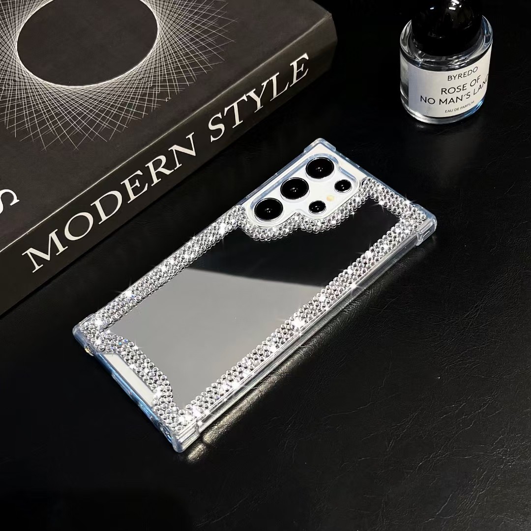 适用三星S24ultra手机壳S23镜面镶钻s25四角防摔保护套s22plus女