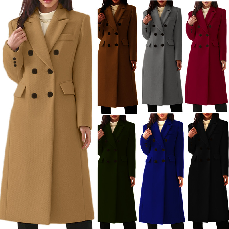 New Autumn and Winter Simple Women's Woolen Coat 2023 European and American Style Trench Coat Amazon Wholesale Women's Long Coat