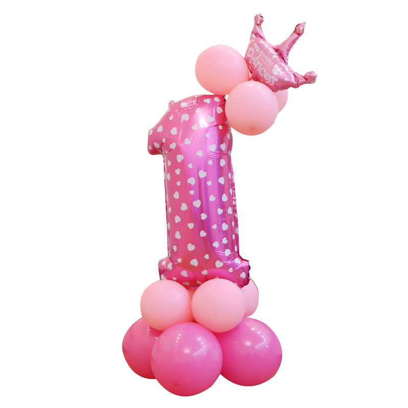 0-9 cumpleaños digital globo columna bebé un mes de edad diseño carretera globo fiesta decoración corona película de aluminio
