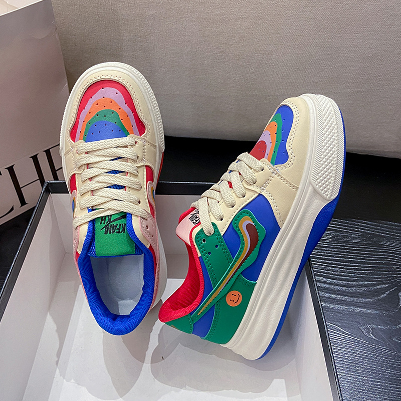 Casual Color Matching Rainbow Mandarin Duck Piccole scarpe bianche Donna 2023 nuova marea primaverile in scarpe sportive con fondo spesso rosso netto_voghion.com