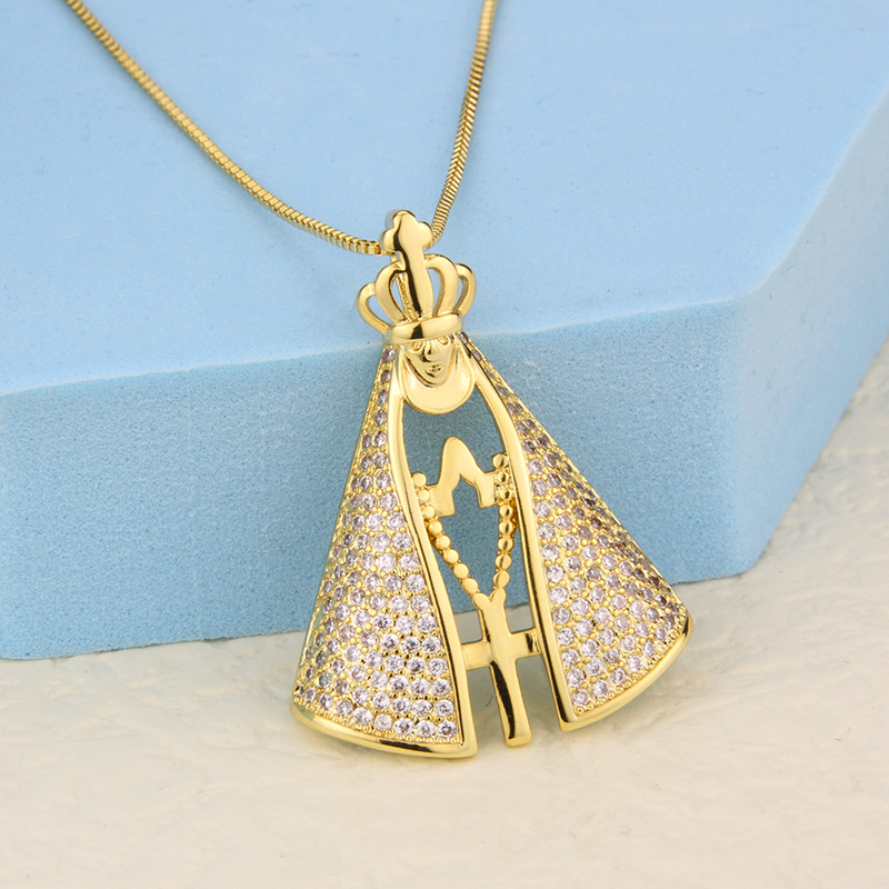 Fashion Cross Crown shape Virgin Maria pendant inlaid zircon copper necklace wholesalepicture2