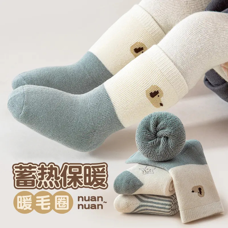 Newborn baby socks winter thickened terry socks warm male and female newborn baby 0-6-12 autumn and winter mid-tube socks