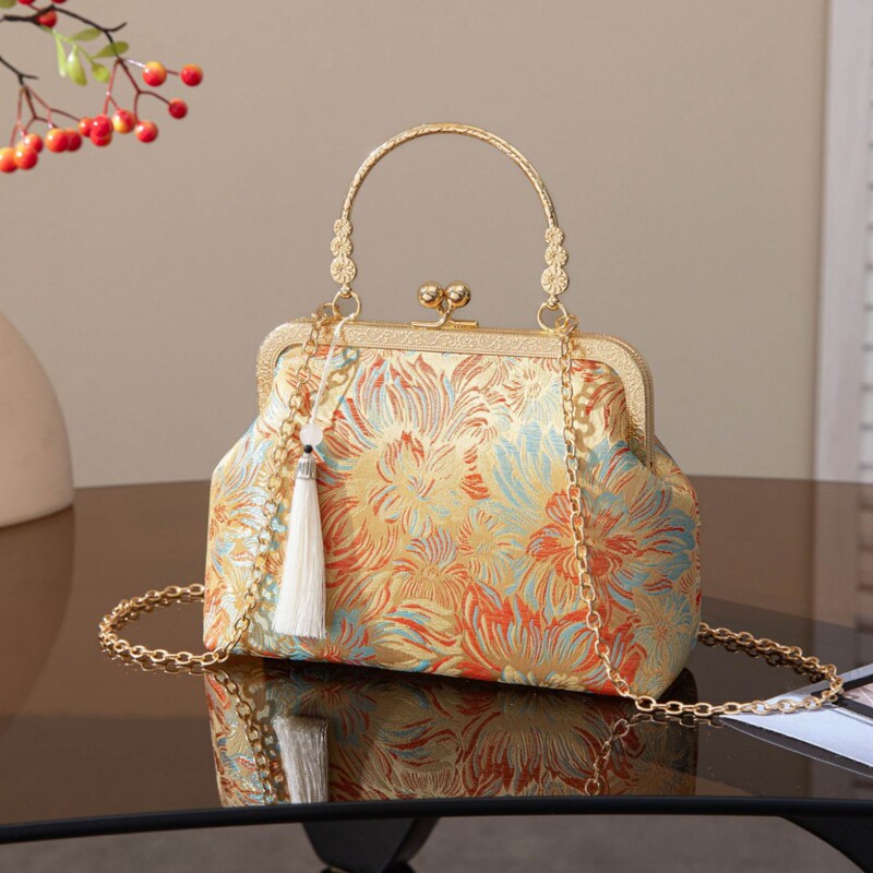 New Style Handbag, Song Brocade Bag, Retro Floral Cheongsam Evening Bag, Women's National Style Crossbody Small Bag, Chain Evening Bag New Style Handbag, Song Brocade Bag, Retro Floral Cheongsam Evening Bag, Women's National Style Crossbody Small Bag, Chain Evening Bag