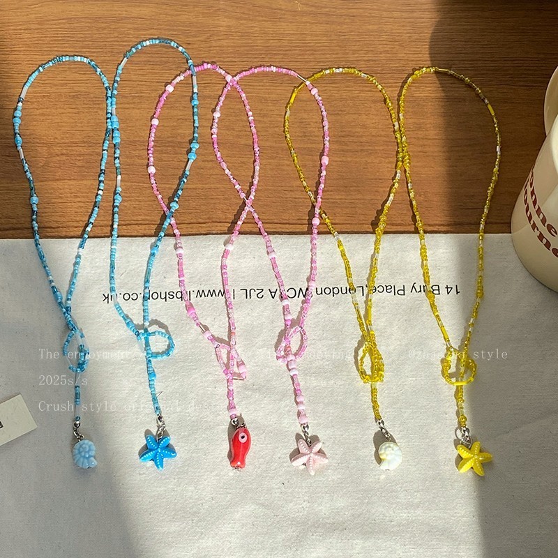 海边度假风多巴胺陶瓷海星小鱼项链时尚甜美锁骨链个性设计感项饰|undefined