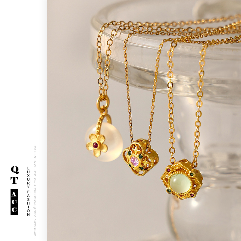 Guofeng 고대 방법 모래 마노 달스톤 목걸이 여성 올 매치 하이 엔드 18K 골드 지르콘 중국 보석 보석