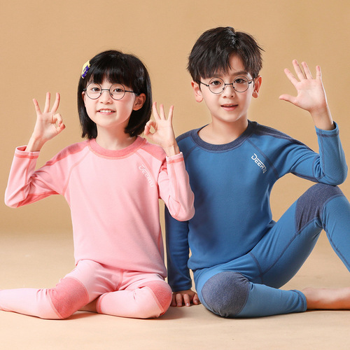 Children's double-sided velvet autumn and winter set of padded pants and shirts for boys and girls, anti-bacterial warm innerwear set for youth