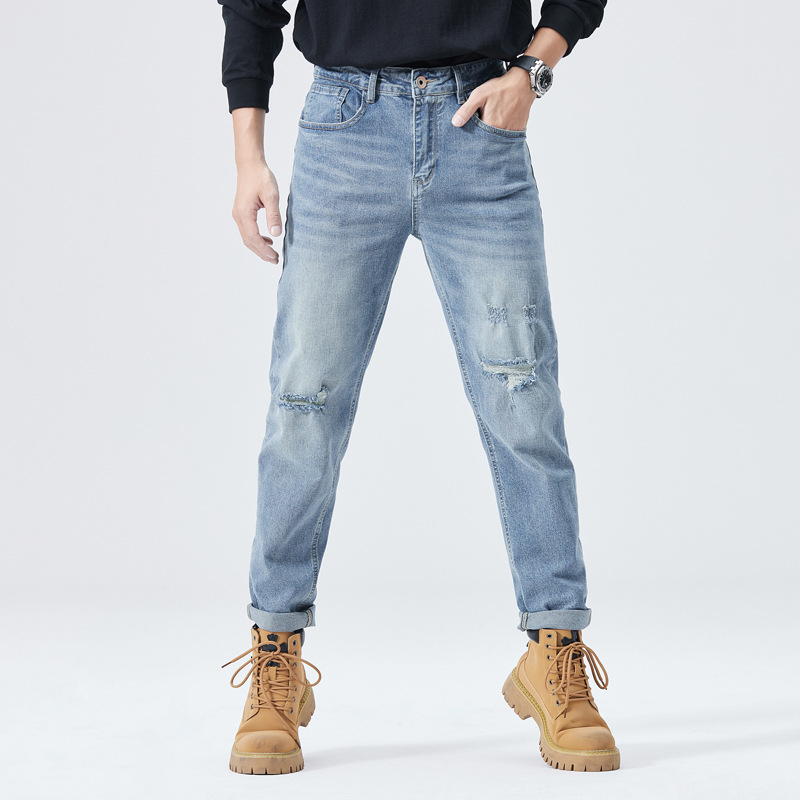 Otoño e invierno nuevo Xinjiang algodón rasgado pantalones hombres lavados resistentes al desgaste grandes vaqueros de la vaca marca de moda suave todo partido Pantalones rectos