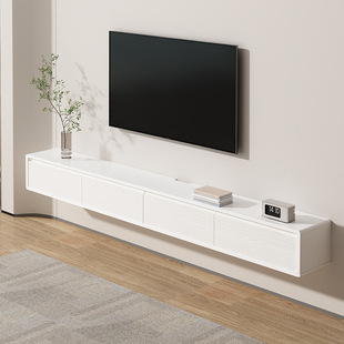 Solid Wood Cream Style Suspended Tv Cabinet Modern Simple Home Living Room Background Wall Bedroom Suspended Tv Cabinet