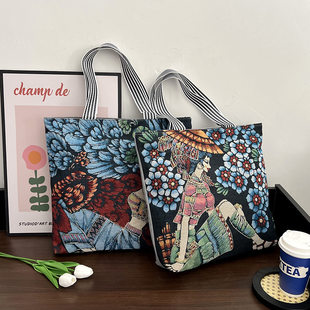 Painted retro trend fashionable ethnic shoulder bag, shopping bag, ethnic style