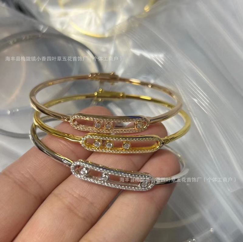 欧美跨境v金三钻灵动镶钻手镯女厚镀18k玫瑰金设计高级感百搭手环|undefined