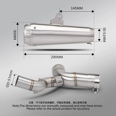 Motorcycle exhaust pipe: stainless steel mid-section and