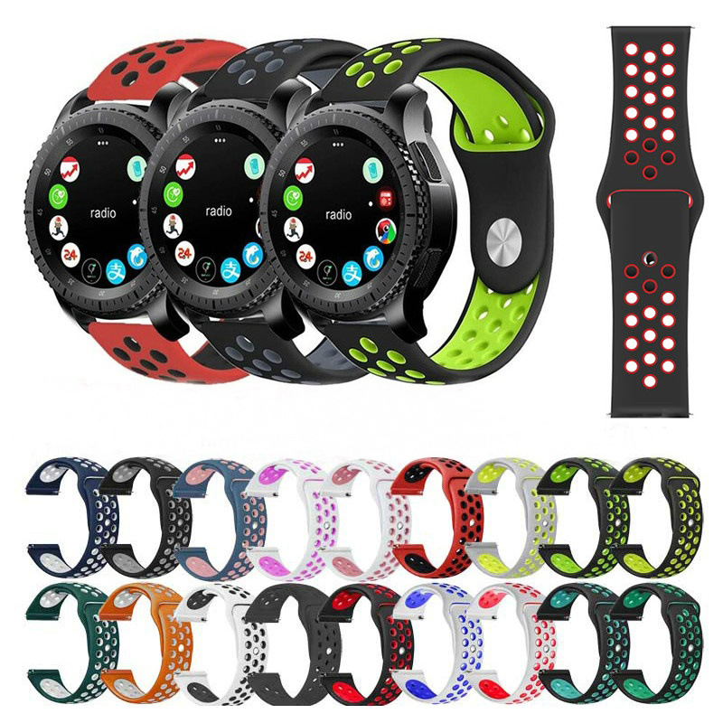 20/22mm Two-Color Silicone Strap Breathable Reverse Buckle Sports Strap Suitable for Gear S3 Gt 2E Silicone Strap