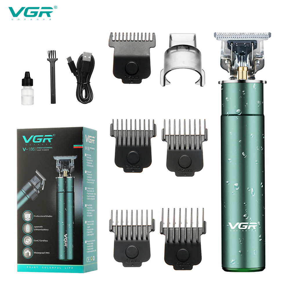 VGR rechargeable electric trimmer carving T-type blade USB metal razor washable oil head hair cutter new V-186
