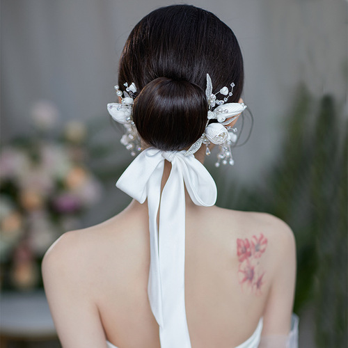 Chinese Wedding Bride headdress fairy princess hair accessories wine red tulips crystal flower head hair band toast dress hair Chinese dress accessories