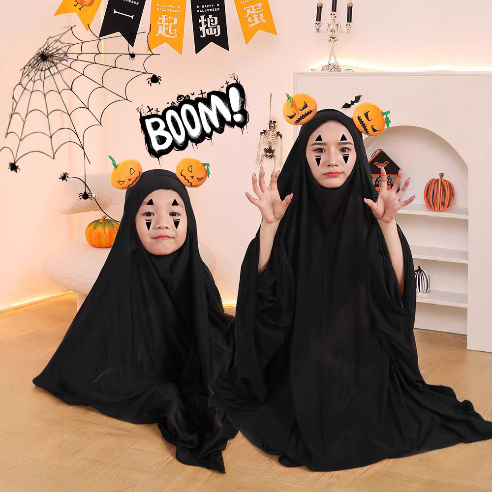 Cos Halloween negro ropa de niño fantasma ropa accesorios padres niños Halloween ropa de adultos fantasma cara sin hombre